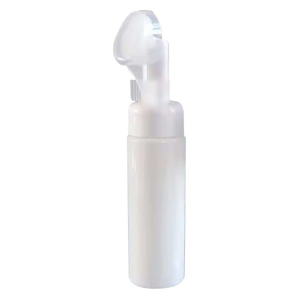 Refillable White Plastic Foaming Face Wash Bottle with Silicone Brush | 5oz/150ML