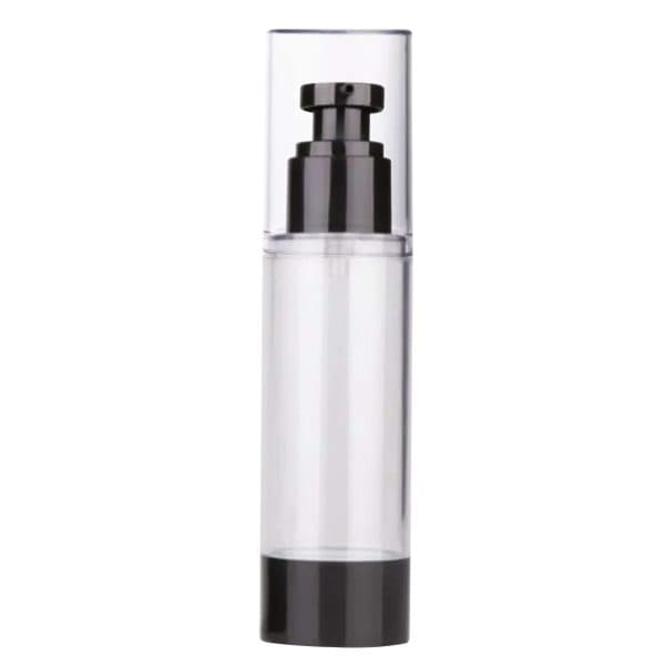 Airless Plastic Vacuum Pump Bottle – Refillable Transparent Bottle Black Cap | 1oz/30ML