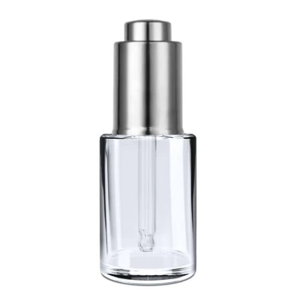 Refillable Transparent Glass Dropper Bottle with Silver Push Pump | 1oz/30ML